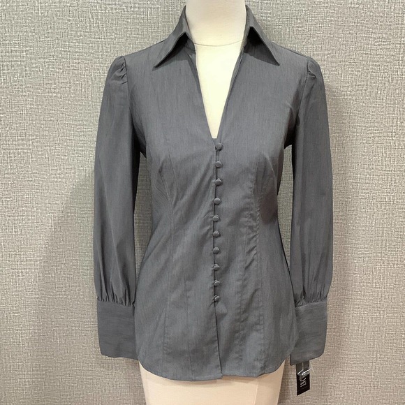 INC International Concepts Tops - Women's Button Up Long Sleeve Shirt Grey sz 2 Cotton Blend INC International NWT